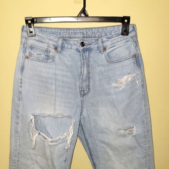 American Eagle Light Wash Distressed Mom Jean 6 - Picture 4 of 13